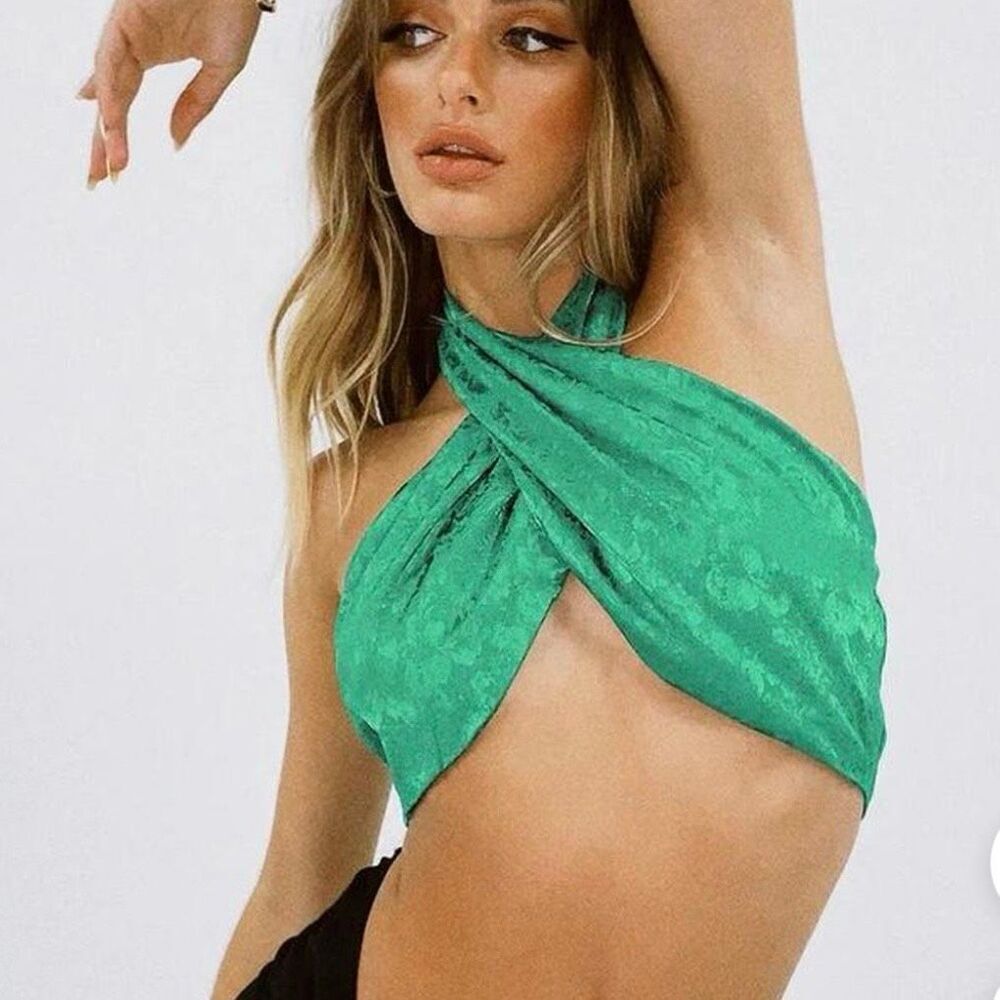 Princess Polly Annelisa Top Crop Green Halter 2